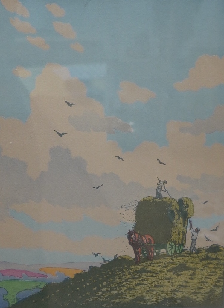 John Hall Thorpe (1874-1947), woodblock engraving, Haymakers, signed in pencil, 35 x 28cm. Condition - poor to fair, faded